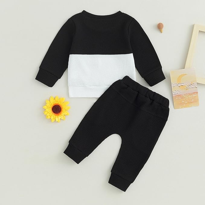 Toddler Baby Boy Fall Clothes Waffle Outfit Long Sleeve Color Blocking - Image 7