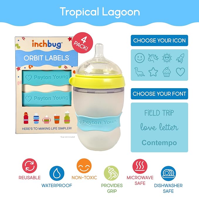 InchBug Orbit Labels Baby Bottle and Water Bottle Silicone Name Bands – - Image 3