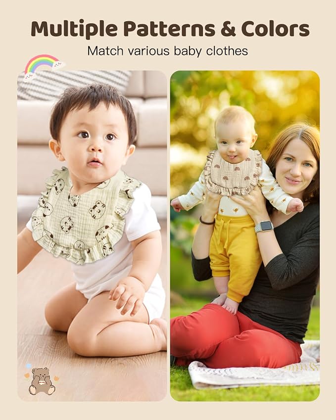 Lictin 8-Pack Muslin Baby Bibs - Image 6