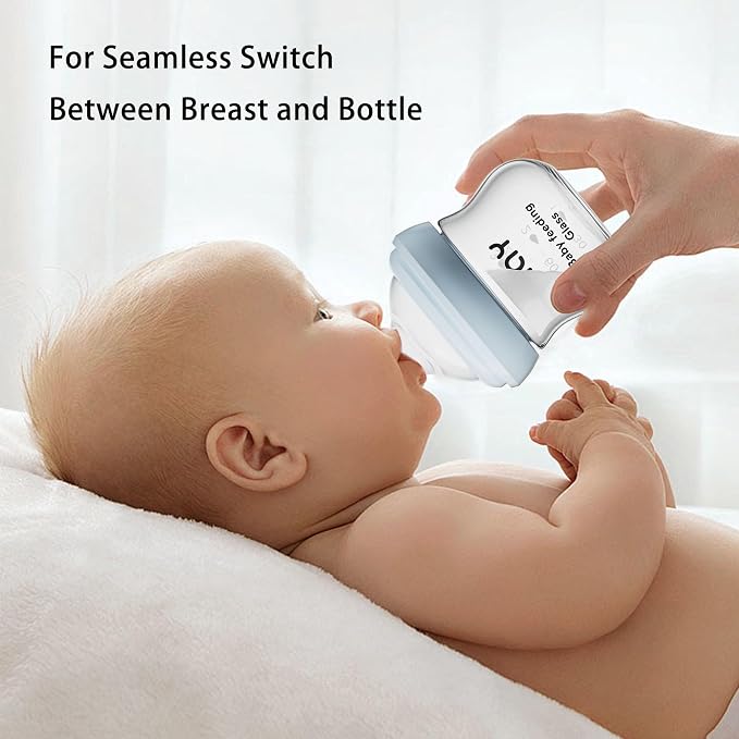 Natural Glass Baby Bottle for Breastfeeding Babies, 5.4oz Anti-Colic Baby Bottle - Image 3