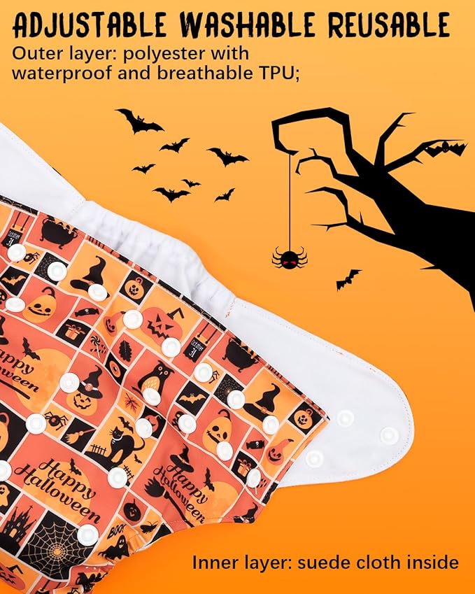 ALVABABY Halloween Baby Cloth Diapers One Size Adjustable Washable Reusable - Image 3