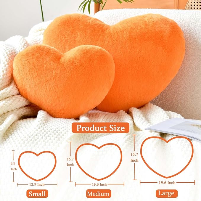 Orange Heart Pillows, Cute Heart Decorative Pillow, Heart Shaped Throw Pillows - Image 2