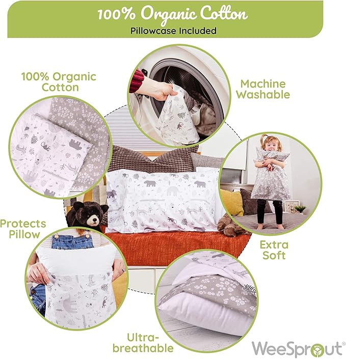 WeeSprout Toddler Polyester Organic Cotton Shell and 2 Pillowcases, Small Kids - Image 8