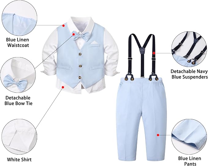 SANGTREE Boys Cotton Linen Suit Formal Set Baby Clothes Boy Gentleman Wedding - Image 2