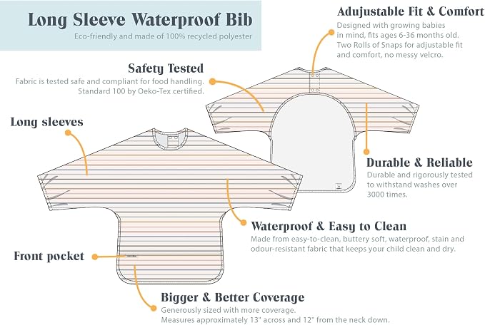 Loulou Lollipop Long Sleeve Mess Free Waterproof Bibs, - Image 2