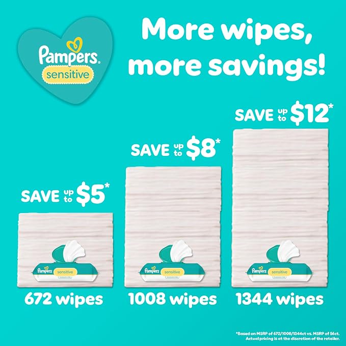 Pampers Baby Wipes Sensitive, Water Based Baby Wipes, Hypoallergenic and - Image 3