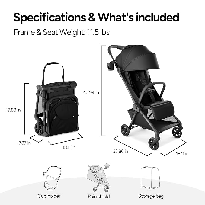Mompush Nexis Carbon Travel Stroller, Ultra-Lightweight 11.5 lbs, Compact & - Image 9
