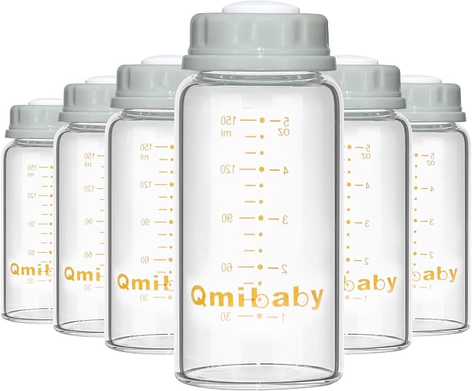 Natural Glass Baby Bottle 150ml 5oz Standard Neck Breast Milk Storage Bottles by Qmibaby