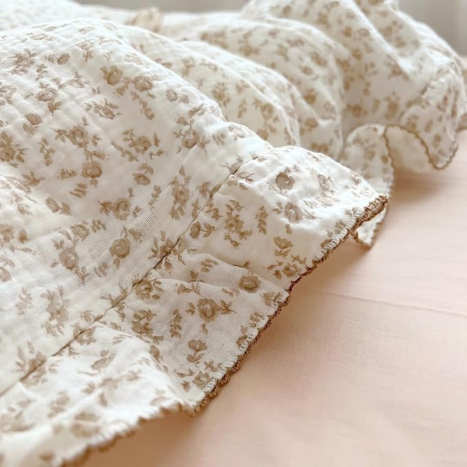 BuLuTu Camellia Floral Print Pillowcase King Muslin Cotton Pillow Case Chic - Image 3