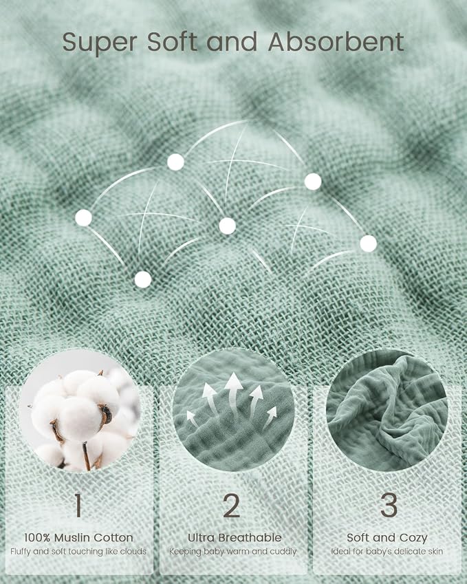 Hooded Baby Towels for Newborn, 35x35 Inch 2 Pack 100% Muslin Cotton Baby Bath - Image 4