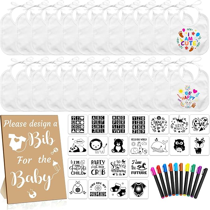 Newwiee 55 Pcs White Bibs for Baby Decorating Design a Bib Decorate Plain by Newwiee
