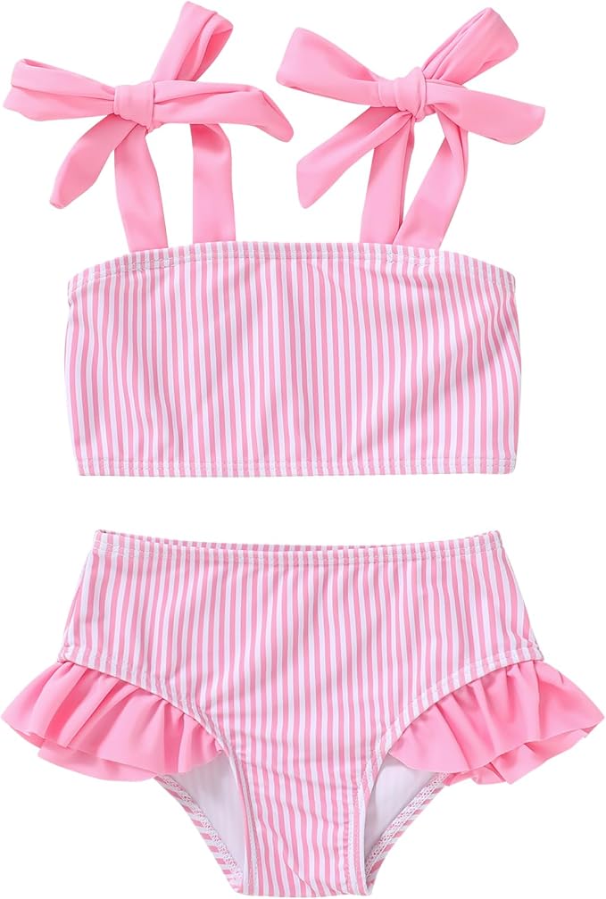 YOUNGER TREE Toddler Girls Two Pieces Swimsuit Color Block Stripe Swimwear by YOUNGERTREE