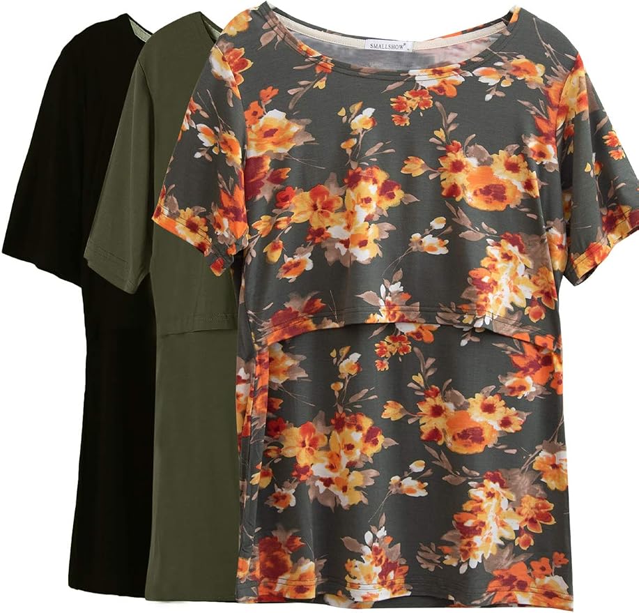 Smallshow Women's Maternity Nursing Tops Short Sleeve Breastfeeding Clothes by Smallshow