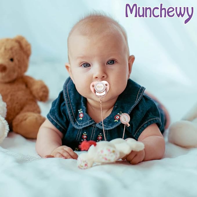 Personalized Pacifier with Name, Bling Pacifier Clip Set with Gift Box Greeting - Image 5