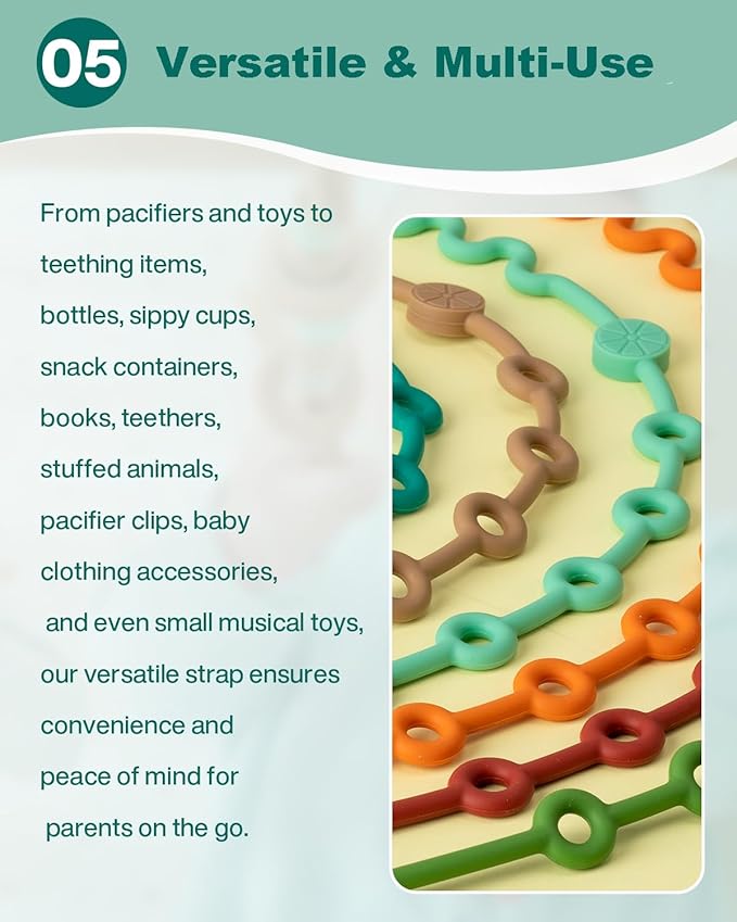 Toy Straps for Baby, Adjustable Toy Holder for Stroller Accessories, Silicone - Image 4