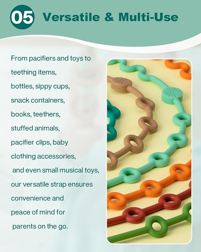 Toy Straps for Baby, Silicone Tether Pacifier Clip, No Throw Travel Essential - Image 4