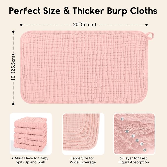 Muslin Burp Cloths for Baby 100% Cotton Burping Cloths for Boys Girls Large - Image 3