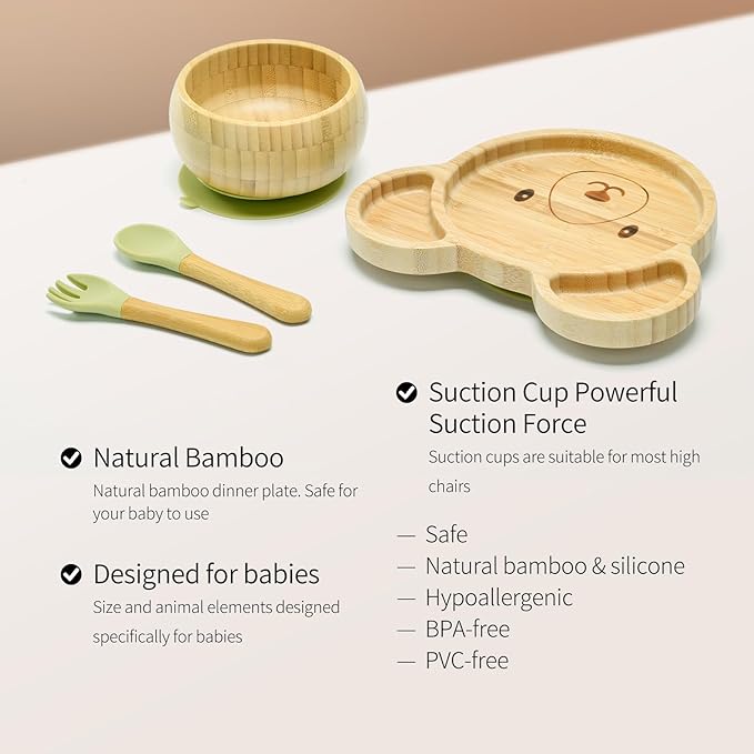Bamboo Suction Plates Bowls Setfor Baby Toddler Divided Platter Food bowl - Image 5