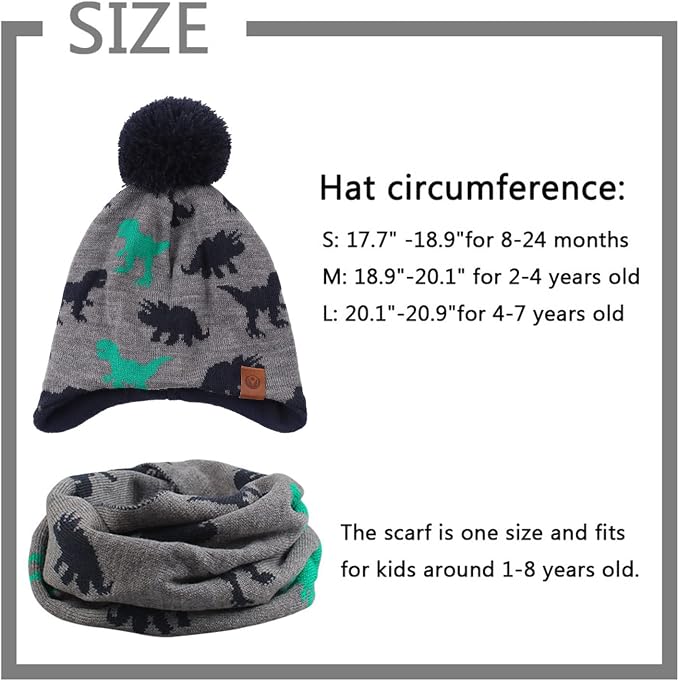 JANGANNSA Knitted Baby Hat Scarf Set Winter Warm Boys Girls Beanie Fleece - Image 7
