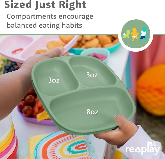 Re-Play Toddler Plates with Dividers & Silicone Lid - Image 8