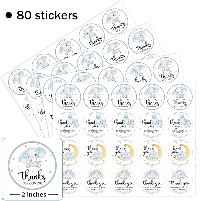 80 Pieces Cute Elephant Thank You Stickers, Baby Shower Birthday Party Decorate - Image 2