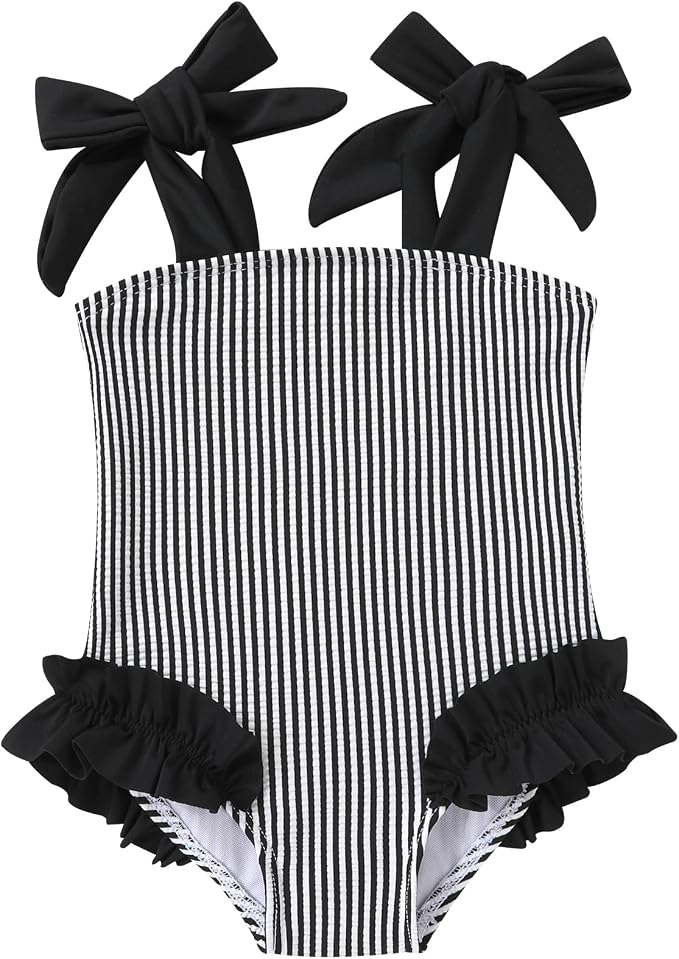 Happy Town Toddler Swimsuit Girl Solid Color Stripe One-Piece Baby Bathing Suits by HappyTown