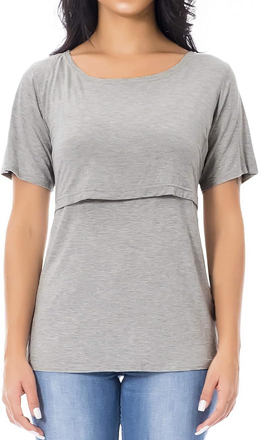 Smallshow Women's Maternity Nursing Tops Short Sleeve Breastfeeding Clothes - Image 3