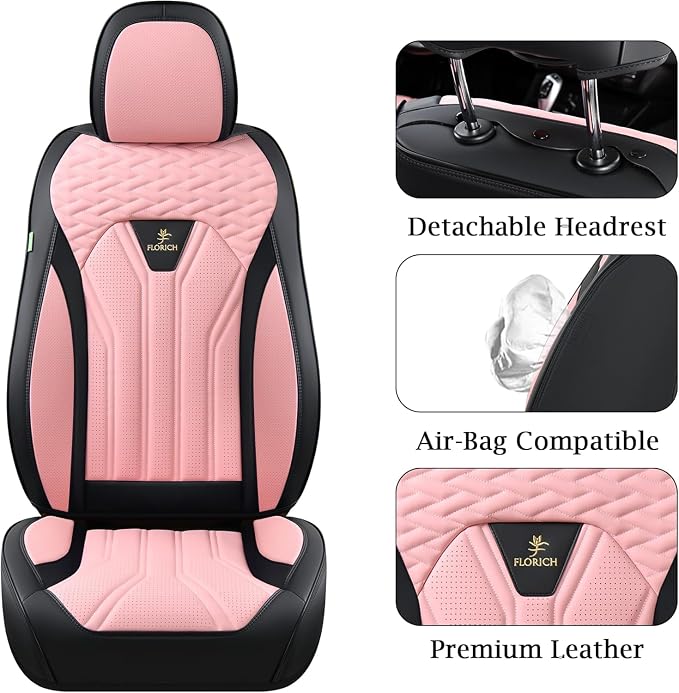 FLORICH Leather Seat Covers Pink Car Seat Covers Full Set Car Seat Protectors 5 - Image 6
