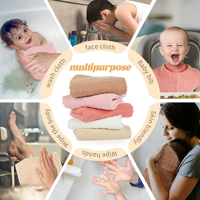 Muslin Burp Cloths 100% Cotton Baby Burp Cloths Soft, Absorbent 10x20 inches - Image 4
