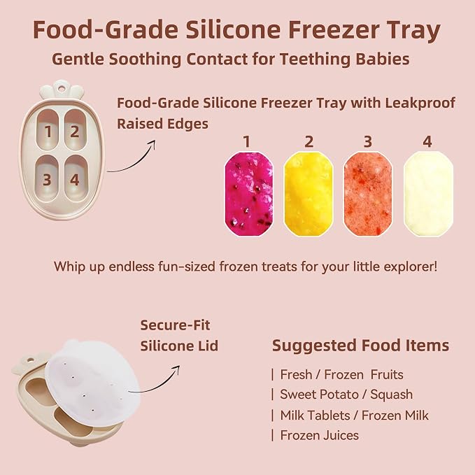 4 Pack Stylish Anti-Drop Fruit Pacifier Feeder, Breastmilk Popsicle Molds - Image 4