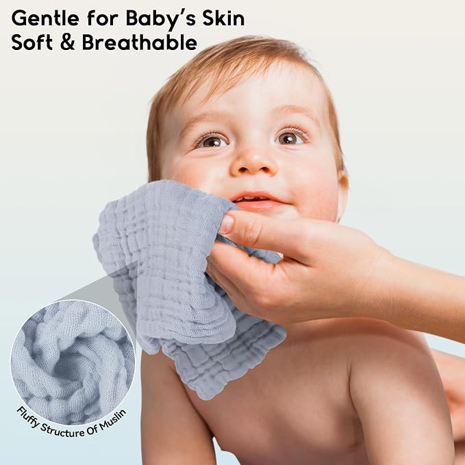Muslin Baby Washcloths 6 Pack, 100% Cotton Wash Cloths - Image 4