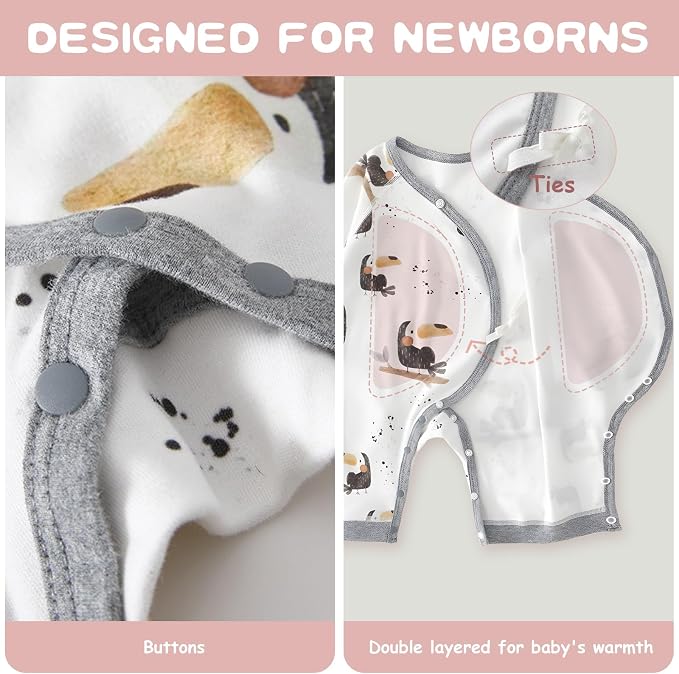 100% Organic Cotton Soft 0-6 Months Unisex Footless Newborn Baby Sleepers - Image 4