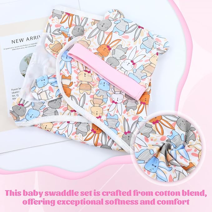 Cinaci 2 Pieces Adjustable Soft Cotton Baby Swaddle Sleep Sacks Hats Newborn - Image 3