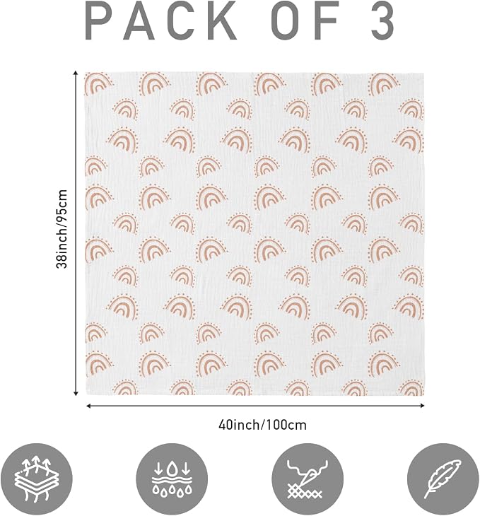 Muslin Swaddle Blankets for Newborn, 3 Pack Breathable Soft Receiving Blanket - Image 5