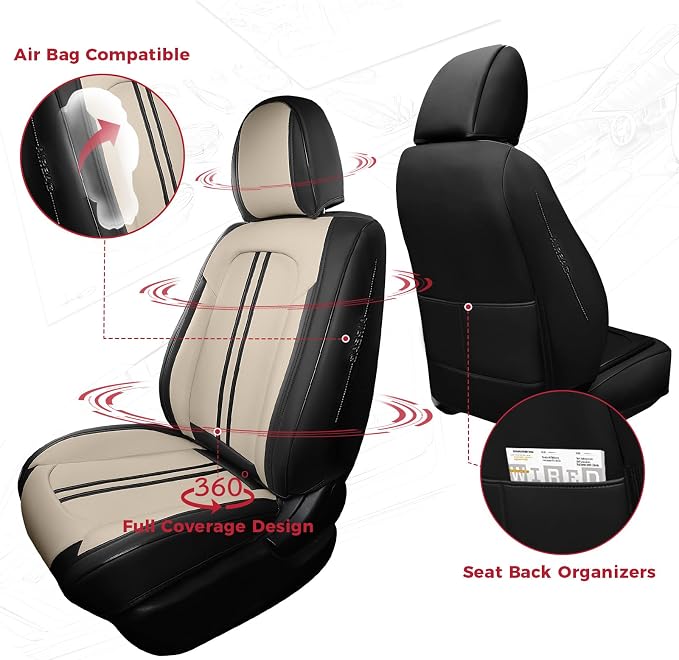 FREESOO Front Seats 2PCS Leather Car Seat Covers, Ultra Breathable Waterproof - Image 2
