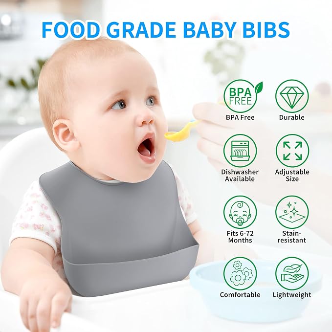 ME.FAN Silicone Baby Bibs for Babies & Toddlers | Adjustable Silicone Bibs 2 Set - Image 3
