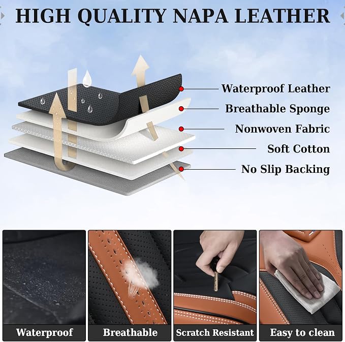 Coverado Front Seat Covers, Car Seat Covers Front Seats, Leather Seat Covers - Image 7