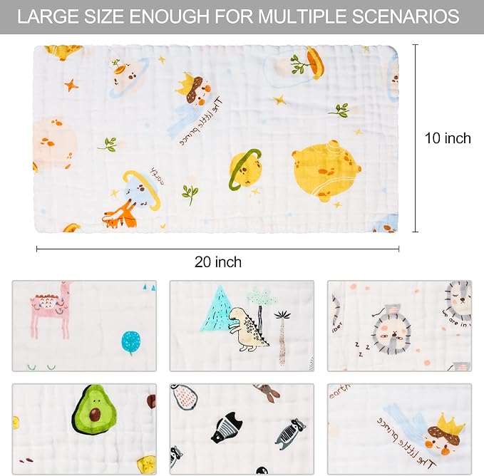 FOOK FISH Muslin Burp Cloths Cotton Burping Cloth 20'' X 10'' Pack of 6 - Image 2