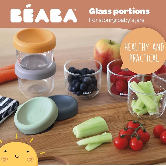 Beaba 2 Pack Glass Baby Food Jars, Sterilizer, and Dishwasher Safe, 5 oz Baby - Image 2