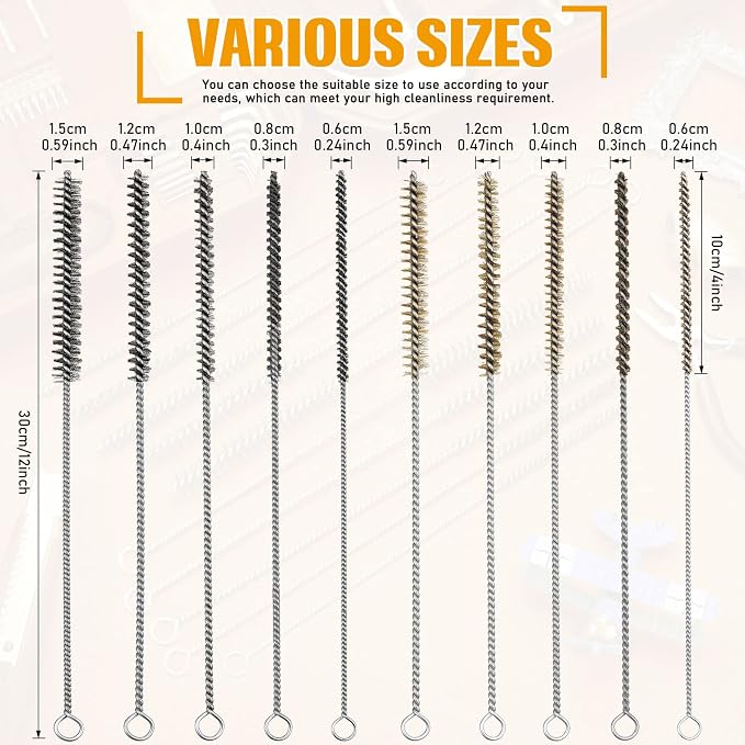 Wire Tube Brushes Bulk for Cleaning Pipe Tube Brass Stainless Steel Round Wire - Image 2