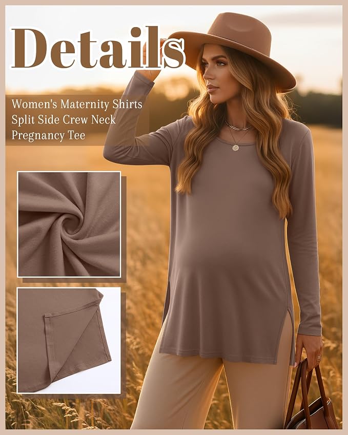 Riyiper 3 Pack Women's Maternity Long Sleeve T-Shirts Round Neck Side Split - Image 3