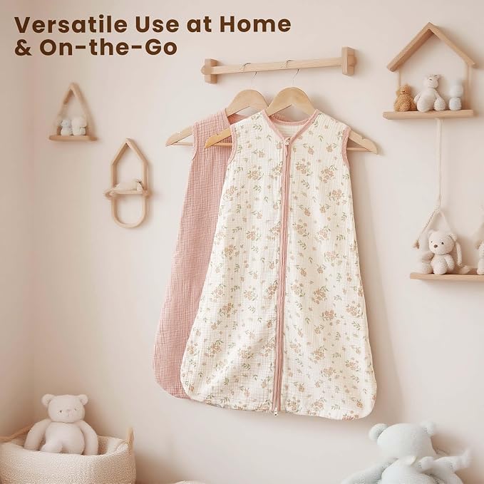 Konssy Muslin Baby Sleep Sack 6-12 Months 0.8 TOG, 2 Pack 100% Cotton Wearable - Image 8