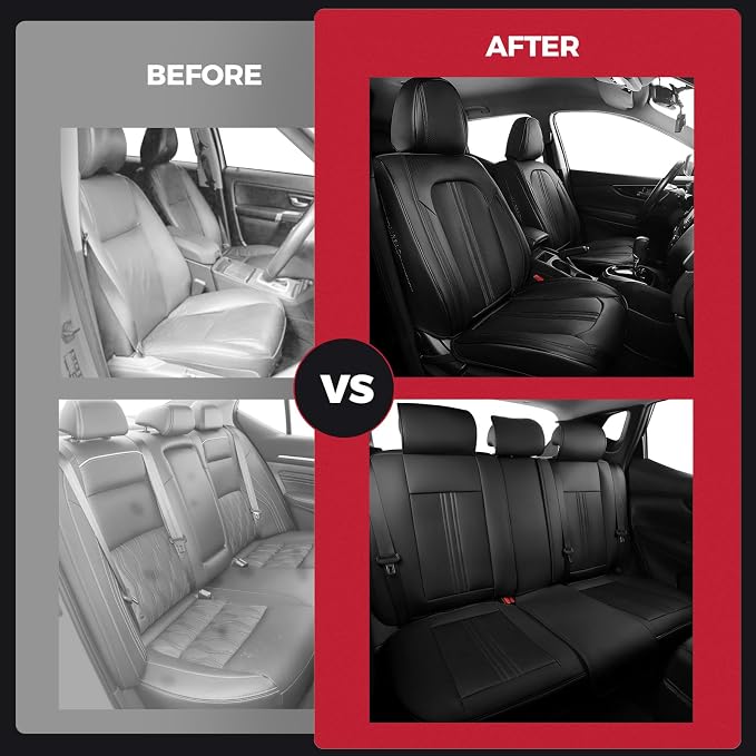 FREESOO Black Car Seat Covers Full Set, Universal Leather Seat Covers - Image 6