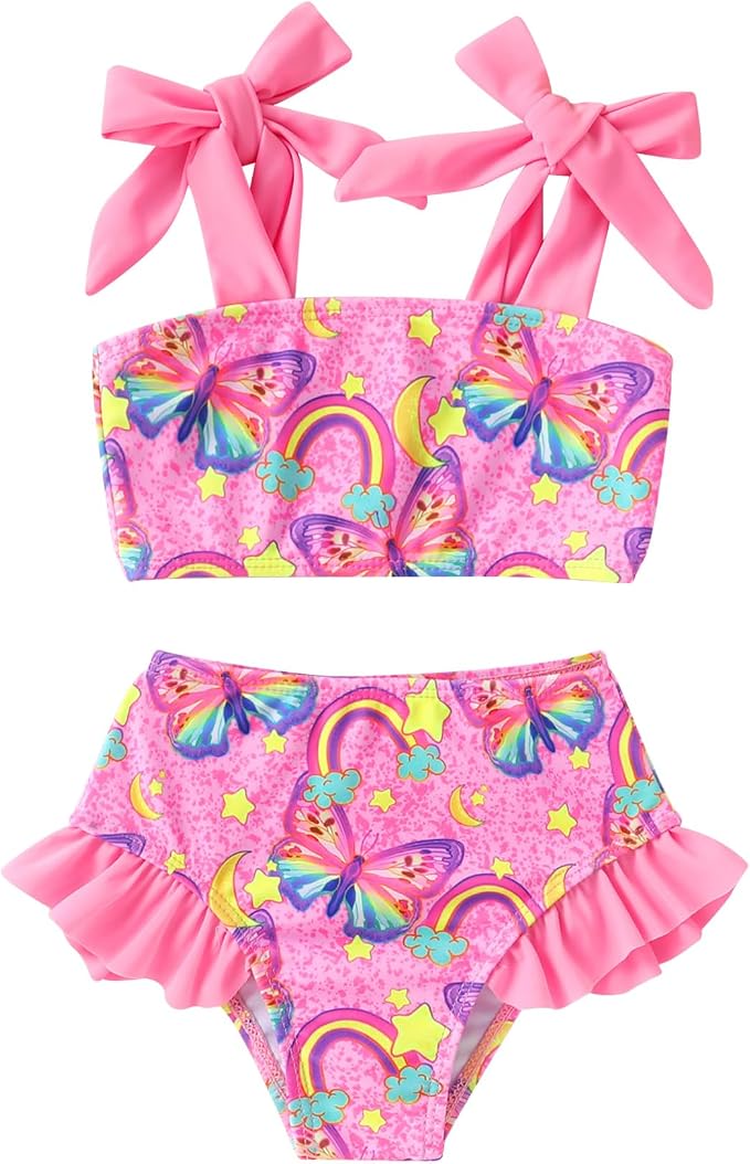 YOUNGER TREE Toddler Girls Two Pieces Swimsuit Color Block Stripe Swimwear by YOUNGERTREE