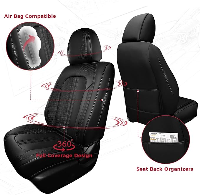 FREESOO Front Seats 2PCS Leather Car Seat Covers, Ultra Breathable Waterproof - Image 2