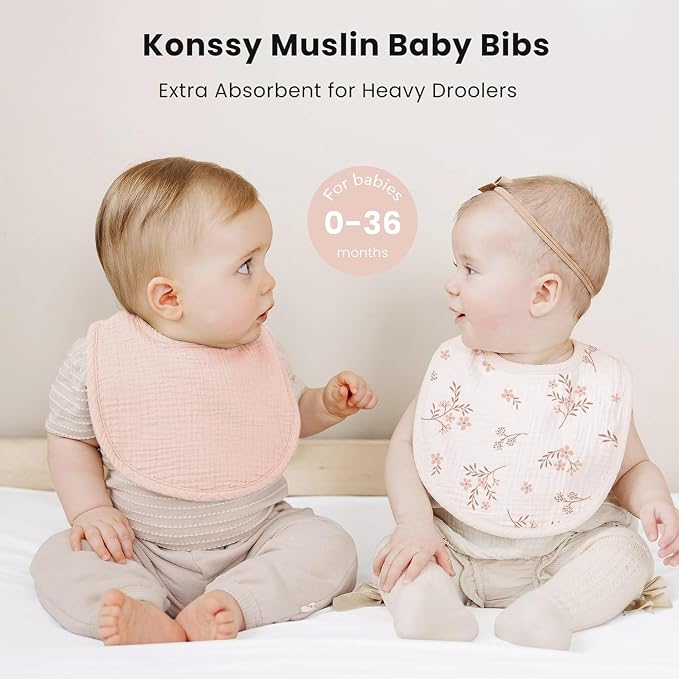 Konssy Muslin Baby Bibs 8 Pack Baby Bandana Drool Bibs Cotton - Image 3