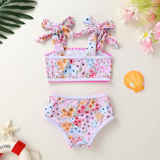 YOUNGER TREE Toddler Girls Two Pieces Swimsuit Color Block Stripe Swimwear - Image 3