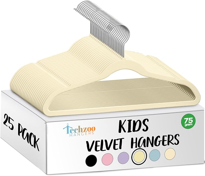 25 Premium Kids Velvet Hangers by TECHZOO