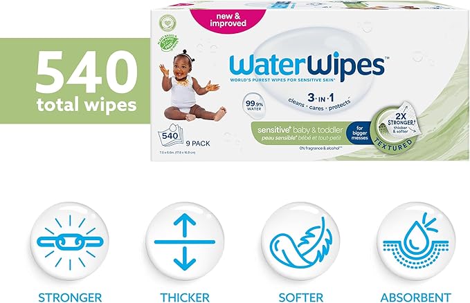 WaterWipes Sensitive+ Baby & Toddler Wipes, 3-In-1 Cleans, 99.9% Water - Image 2