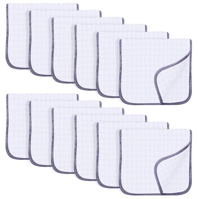 SWEET DOLPHIN 12 Pack Muslin Burp Cloths Large 100% Cotton Hand Washcloths by SWEET+DOLPHIN